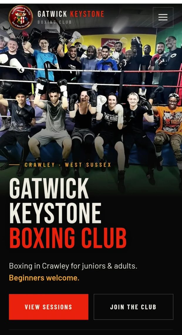 Gatwick Keystone Boxing Club website on a phone