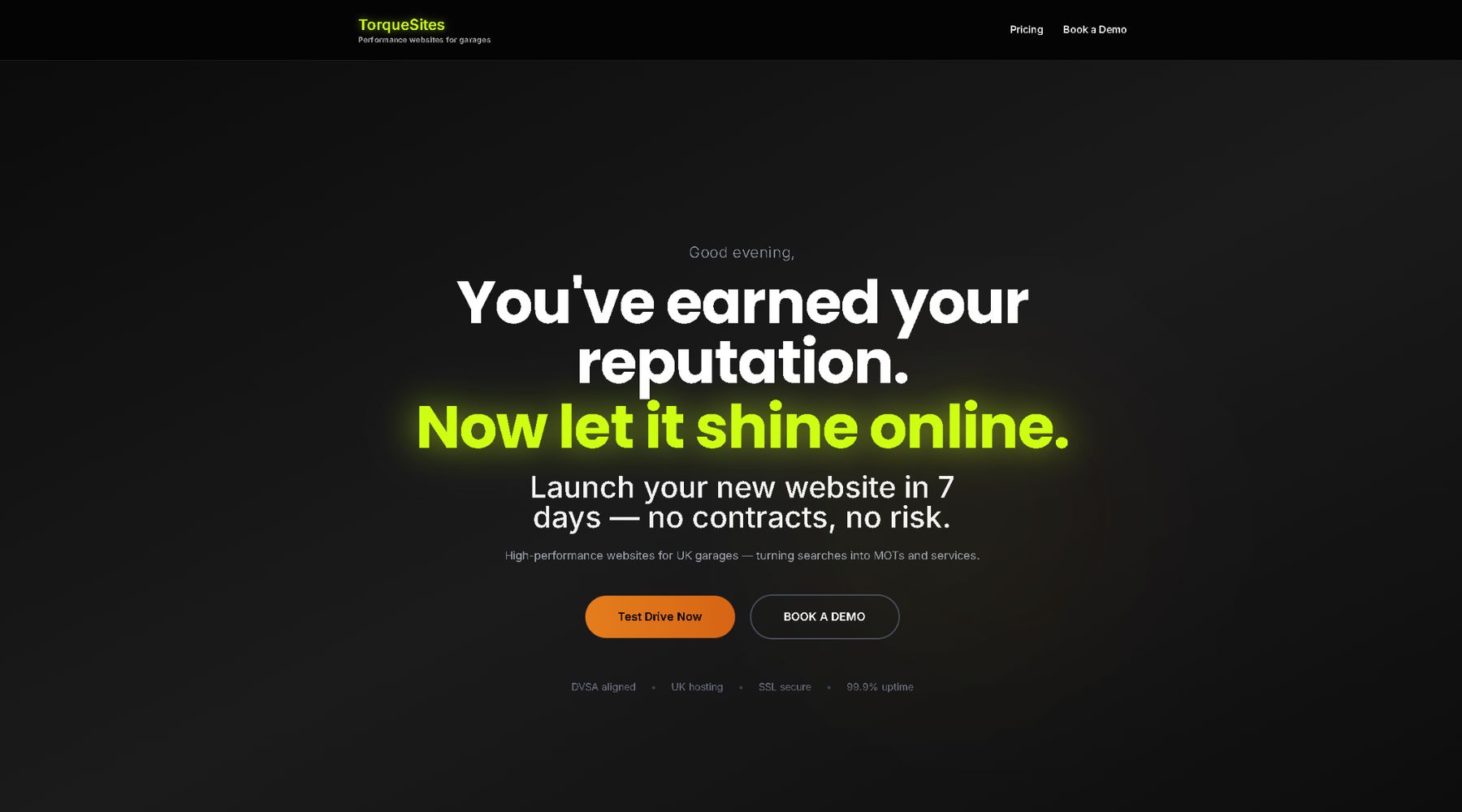TorqueSites homepage on desktop
